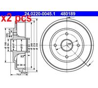 X2 PCS FITS OPEL AGILA A 1.0 12V BRAKE DRUM 24022000451 ATE