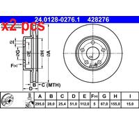 X2 PCS FRONT AXLE 24.0128-0276.1 BRAKE DISC ATE