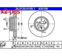 X2 PCS FRONT AXLE 24.0130-0109.1 BRAKE DISC ATE