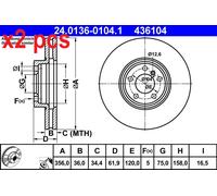X2 PCS FRONT AXLE 24.0136-0104.1 BRAKE DISC ATE