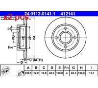 Brake disc ATE 24.0112-0141.1 for FORD KA (RB_) 1.3 1998-2008