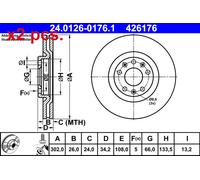 X2 PCS FRONT BRAKE DISC PAIR L&R 24.0126-0176.1 ATE I