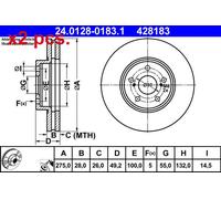 X2 PCS FRONT BRAKE DISC PAIR L&R 24.0128-0183.1 ATE I