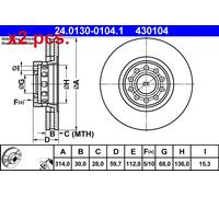 X2 PCS FRONT BRAKE DISC PAIR L&R 24.0130-0104.1 ATE I