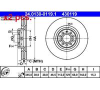 X2 PCS FRONT BRAKE DISC PAIR L&R 24.0130-0119.1 ATE I