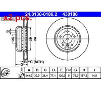 X2 PCS FRONT BRAKE DISC PAIR L&R 24.0130-0186.2 ATE I