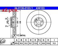 X2 PCS FRONT BRAKE DISC PAIR L&R 24.0136-0103.1 ATE I