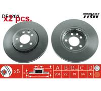 X2 PCS FRONT BRAKE DISC PAIR L&R DF4202 TRW I