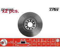 X2 PCS FRONT BRAKE DISC PAIR L&R DF4209S TRW I