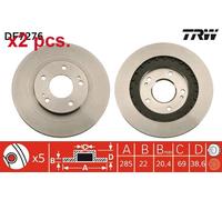 X2 PCS FRONT BRAKE DISC ROTORS SET L&R SIDES DF7276 TRW I