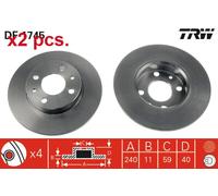 X2 PCS FRONT / REAR BRAKE DISC PAIR L&R DF1745 TRW I