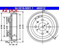 X2 PCS FRONT / REAR BRAKING DRUM BRAKE DRUM X2 PCS SET 24.0218-5001.1 ATE I