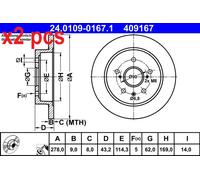X2 PCS REAR BRAKE DISC PAIR L&R 24.0109-0167.1 ATE I