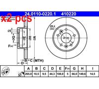 ATE Brake Disc 24.0110-0220.1 - Solid, Pack of 2 L&R - Fits Renault Laguna I, Safrane 1.8 16V