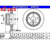 2x Brake disc Vented 24.0119-0112.1 ATE for BMW Z4 Roadster Z4 Coupe