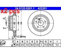 X2 PCS L&R SIDES 24.0122-0201.1 BRAKE DISC ATE