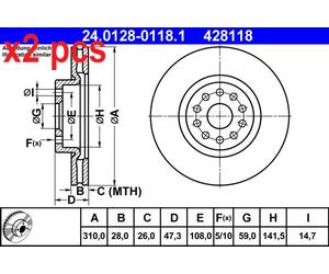 X2 PCS L&R SIDES 24.0128-0118.1 BRAKE DISC ATE