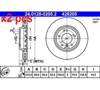 X2 PCS L&R SIDES 24.0128-0205.2 BRAKE DISC ATE