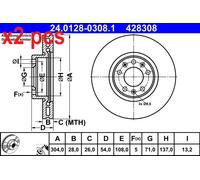 X2 PCS L&R SIDES 24.0128-0308.1 BRAKE DISC ATE