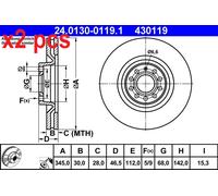 ATE Brake Disc 24.0130-0119.1 - Vented - for Audi A4 B6/B7