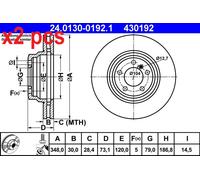 2x Brake disc Vented 24.0130-0192.1 ATE for BMW 3 3 Touring 3 Coupe X1