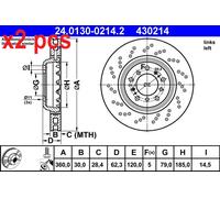 1X Brake disc ATE 24.0130-0214.2 for BMW 1 Coupe (E82) 3 2011-2012