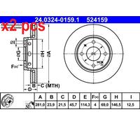 X2 PCS L&R SIDES 24.0324-0159.1 BRAKE DISC ATE