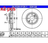 1X Brake disc ATE 24.0326-0120.1 for CITROEN DS5 1.6 2013-2015