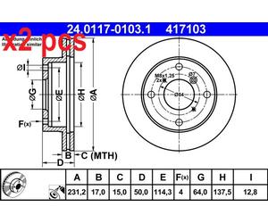 X2 PCS L&R SIDES 24011701031 BRAKE DISC ATE