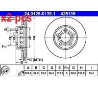 1X Brake disc ATE 24.0125-0139.1 for AUDI COUPE B3 (89, 8B3) 2.2 1990-1992