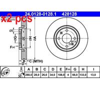 1X Brake disc ATE 24.0128-0128.1 for CITROEN C2 (JM_) 1.6 2004-2009