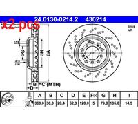 ATE Brake disc perforated/vented 24.0130-0214.2 Brake rotor,Brake discs BMW,3 Limousine (E90),3 Coupe (E92),3 Cabrio (E93),1 Coupe (E82)