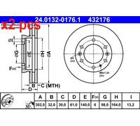 ATE Brake disc FORD,MAZDA 24.0132-0176.1 1727183,1742318,1763037 Brake rotor,Brake discs,Brake rotors AB311125AB,AB311125AC