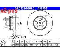 ATE Brake disc 24.0132-0302.2 342,0 32,0 5 112,0 two-part brake disc, Vented Coated Alloyed/High-carbon MERCEDES-BENZ: GLC Off-Road, E-Class Saloon