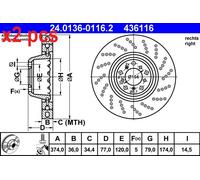 X2 PCS L&R SIDES BRAKE DISC 24.0136-0116.2