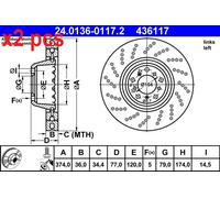 X2 PCS L&R SIDES BRAKE DISC 24.0136-0117.2