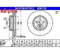 X2 PCS L&R SIDES BRAKE DISC 24.0136-0119.2