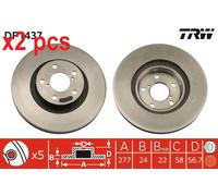 X2 PCS L&R SIDES DF1437 BRAKE DISC TRW