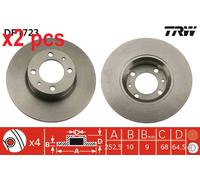 X2 PCS L&R SIDES DF1723 BRAKE DISC TRW