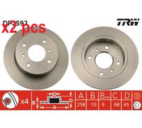 X2 PCS L&R SIDES DF2592 BRAKE DISC TRW