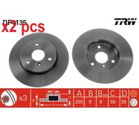 X2 PCS L&R SIDES DF4135 BRAKE DISC TRW