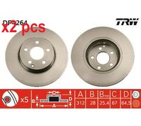 X2 PCS L&R SIDES DF4264 BRAKE DISC TRW