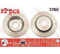 X2 PCS L&R SIDES DF6225 BRAKE DISC TRW