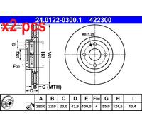 ATE Vented Brake Discs 24.0122-0300.1 for Fiat 124 Spider 1.4