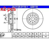 ATE Brake Disc 24.0128-0118.1 - Vented - For Alfa Romeo 166 - Pair