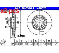 X2 PCS L&R SIDES FITS ALFA ROMEO GIULIA 2.0 BRAKE DISC 24.0128-0326.1 ATE