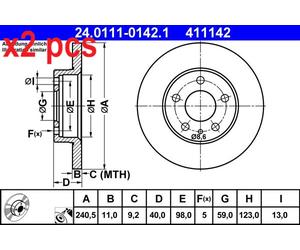 X2 PCS L&R SIDES FITS ALFA ROMEO GTV 1.8 16V BRAKE DISC 24.0111-0142.1 ATE