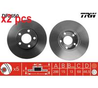X2 PCS L&R SIDES FITS AUDI 100 C3 SALOON 2.3 E BRAKE DISC DF2650 TRW