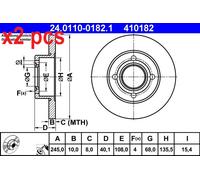 X2 PCS L&R SIDES FITS AUDI 80 B2 SALOON 1.8 CC BRAKE DISC 24.0110-0182.1 ATE