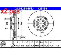 X2 PCS L&R SIDES FITS AUDI A1 1.2 TFSI BRAKE DISC 24.0125-0158.1 ATE
